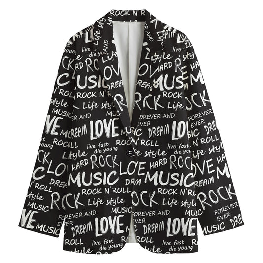 Black And White Rock And Roll Print Women's Cotton Blazer