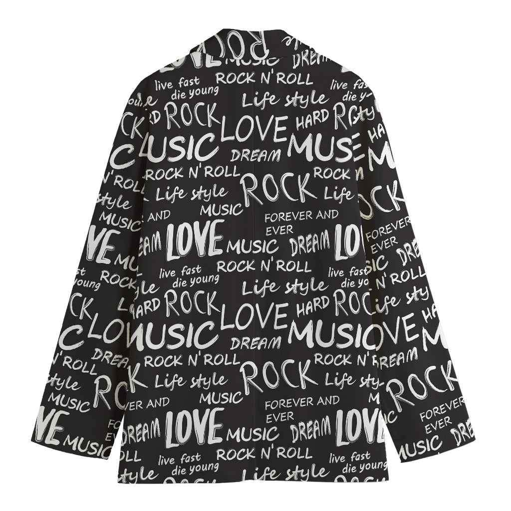Black And White Rock And Roll Print Women's Cotton Blazer