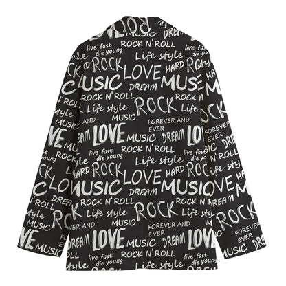Black And White Rock And Roll Print Women's Cotton Blazer