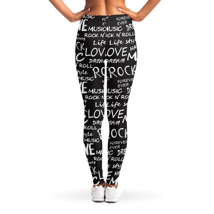 Black And White Rock And Roll Print Women's Leggings