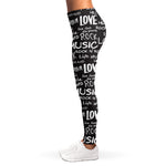 Black And White Rock And Roll Print Women's Leggings