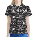 Black And White Rock And Roll Print Women's Polo Shirt