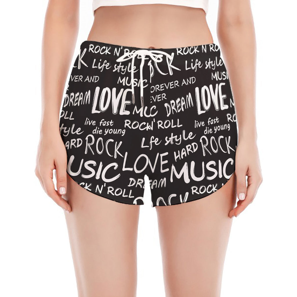 Black And White Rock And Roll Print Women's Split Running Shorts