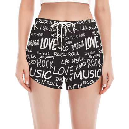Black And White Rock And Roll Print Women's Split Running Shorts