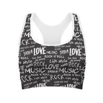 Black And White Rock And Roll Print Women's Sports Bra