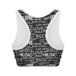 Black And White Rock And Roll Print Women's Sports Bra