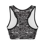 Black And White Rock And Roll Print Women's Sports Bra