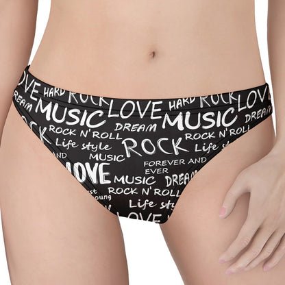 Black And White Rock And Roll Print Women's Thong