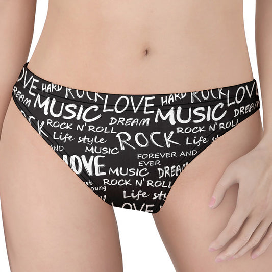Black And White Rock And Roll Print Women's Thong