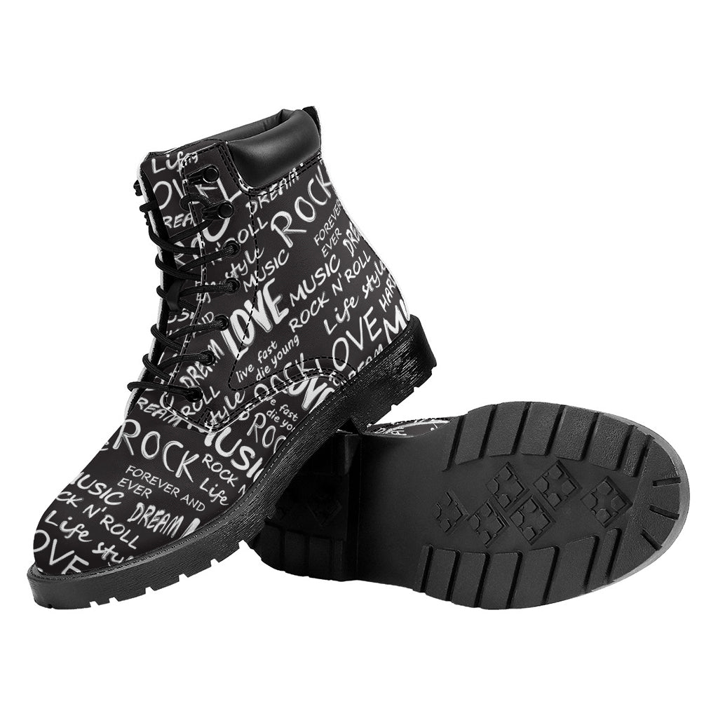 Black And White Rock And Roll Print Work Boots