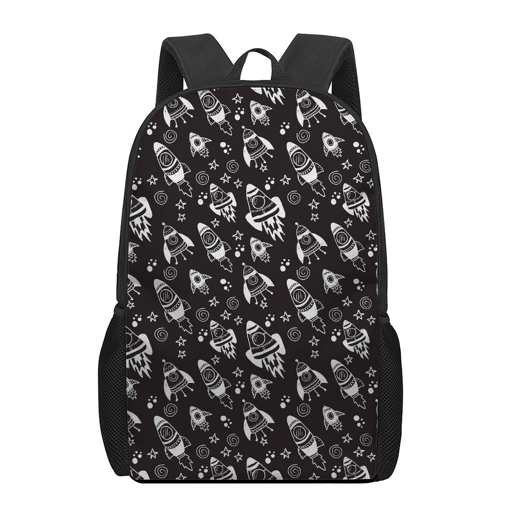 Black And White Rocket Pattern Print 17 Inch Backpack