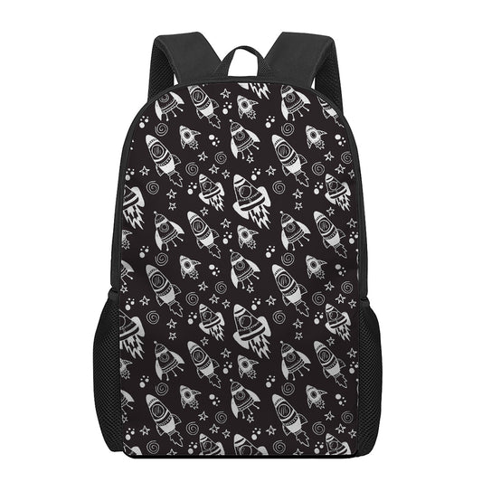 Black And White Rocket Pattern Print 17 Inch Backpack