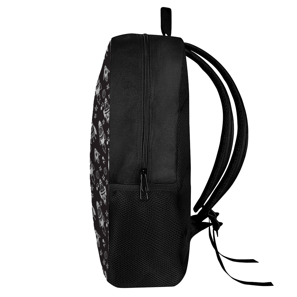 Black And White Rocket Pattern Print 17 Inch Backpack
