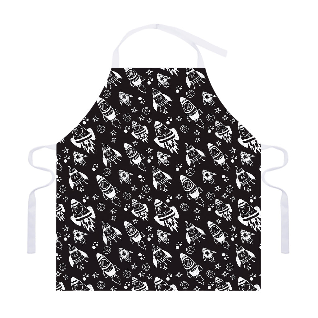 Black And White Rocket Pattern Print Adjustable Apron