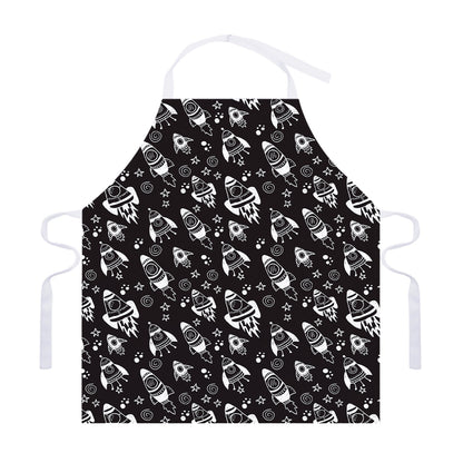 Black And White Rocket Pattern Print Adjustable Apron