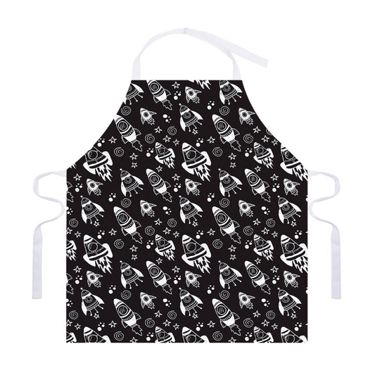 Black And White Rocket Pattern Print Adjustable Apron