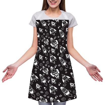 Black And White Rocket Pattern Print Adjustable Apron
