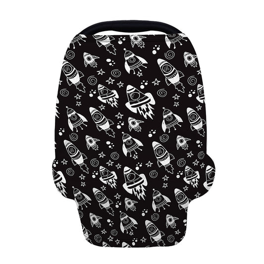Black And White Rocket Pattern Print Baby Seat Cover