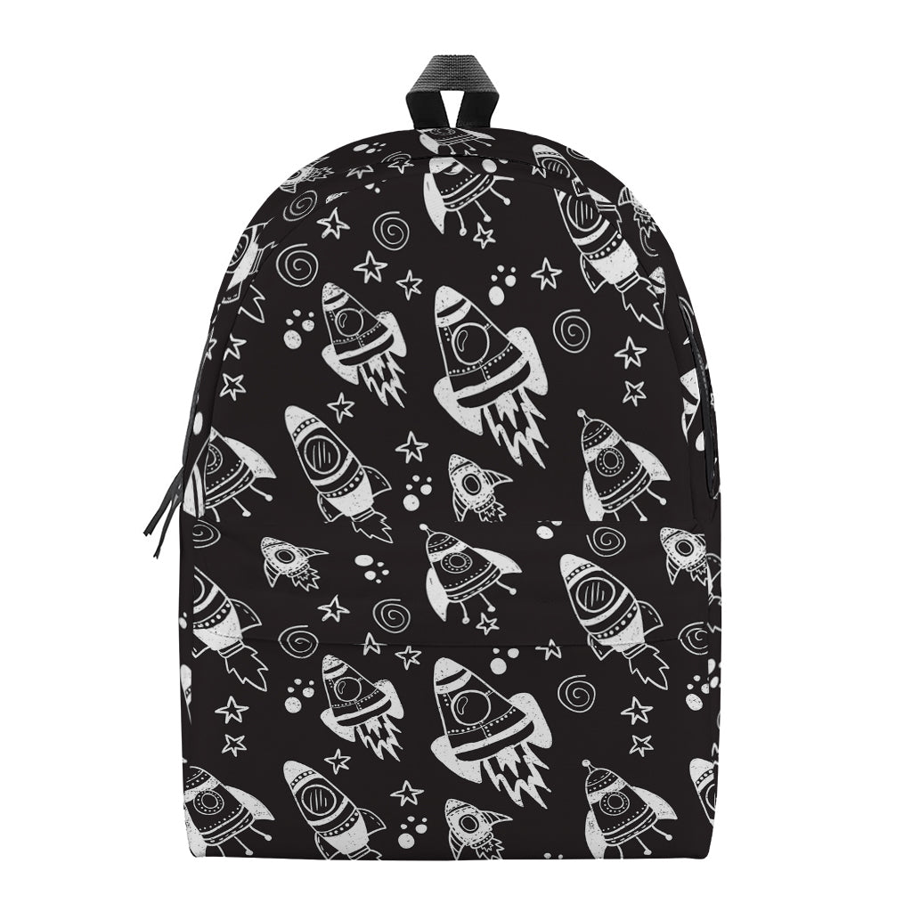 Black And White Rocket Pattern Print Backpack
