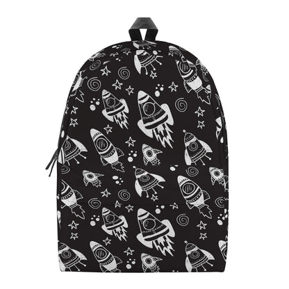 Black And White Rocket Pattern Print Backpack
