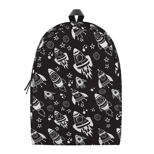 Black And White Rocket Pattern Print Backpack