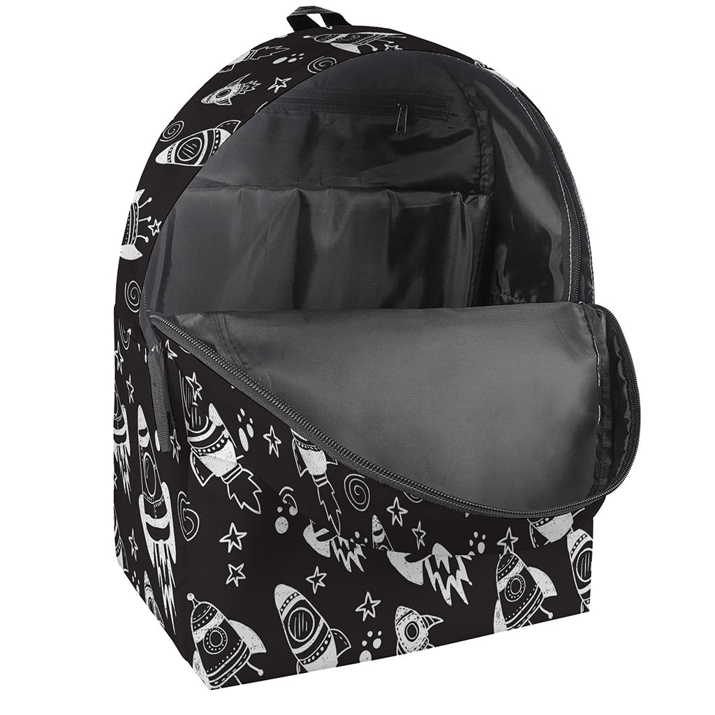 Black And White Rocket Pattern Print Backpack
