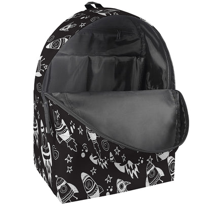 Black And White Rocket Pattern Print Backpack