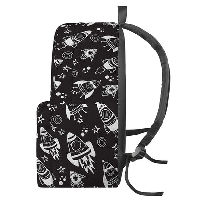 Black And White Rocket Pattern Print Backpack