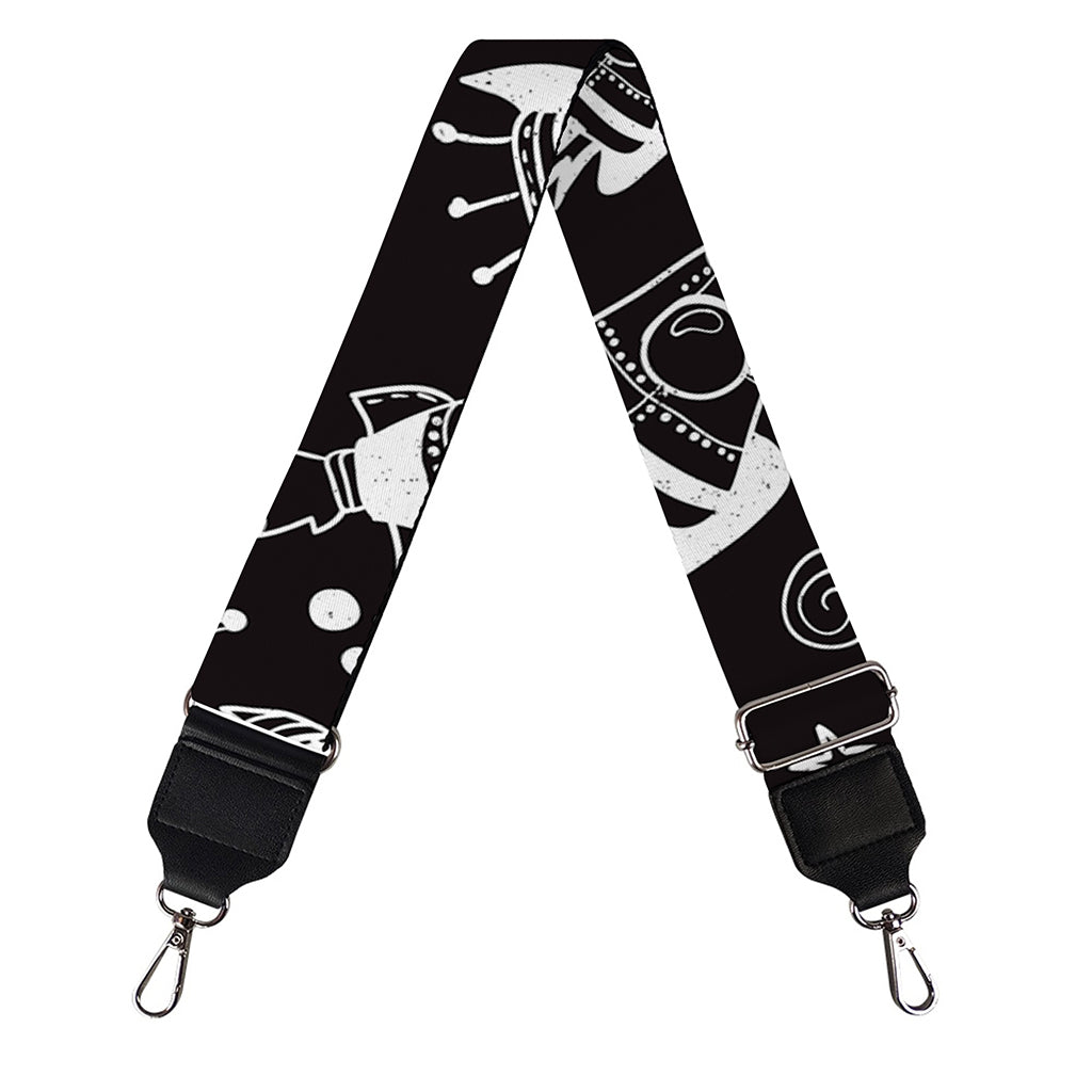 Black And White Rocket Pattern Print Bag Strap