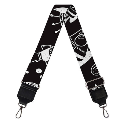 Black And White Rocket Pattern Print Bag Strap
