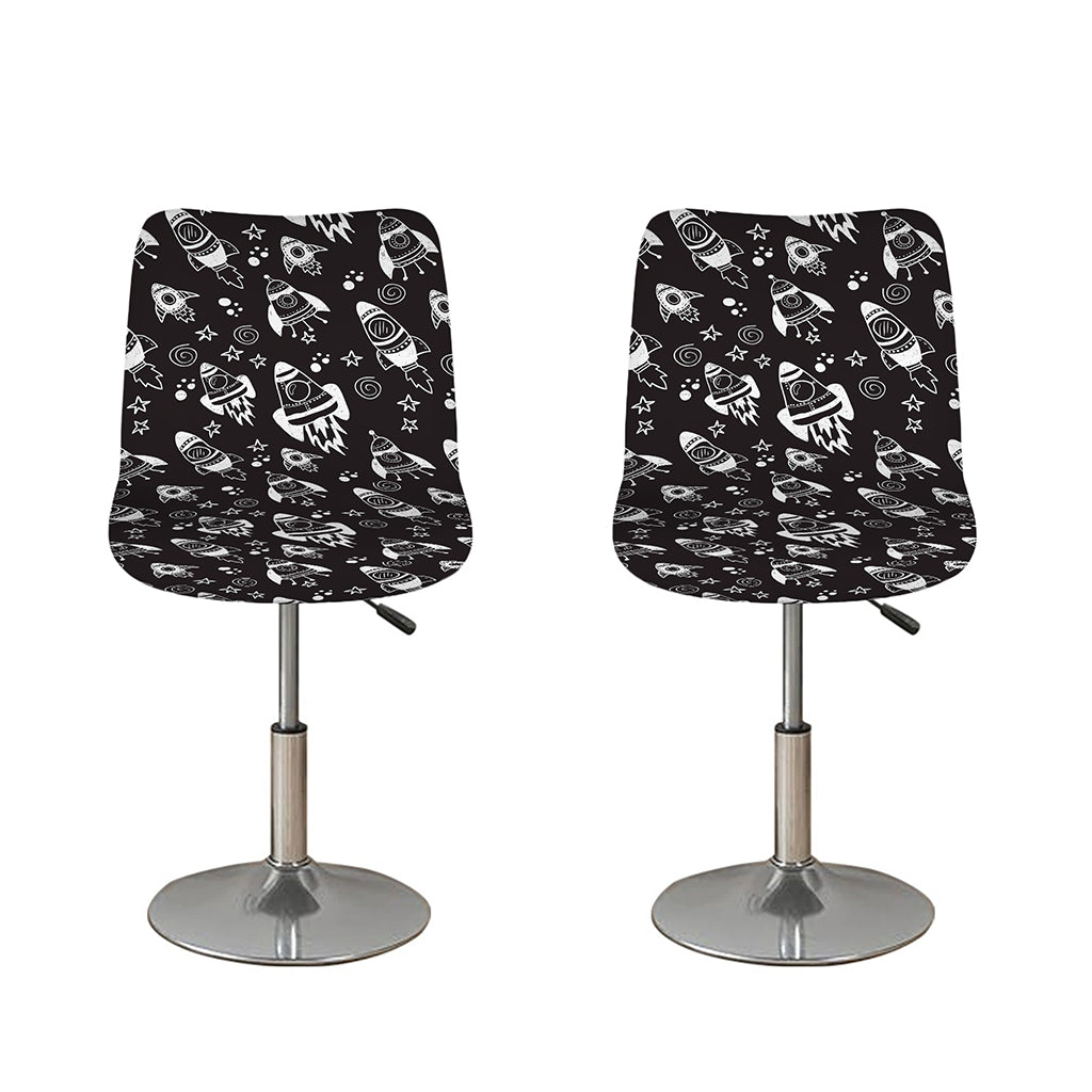 Black And White Rocket Pattern Print Bar Stool Covers
