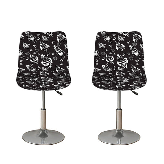 Black And White Rocket Pattern Print Bar Stool Covers