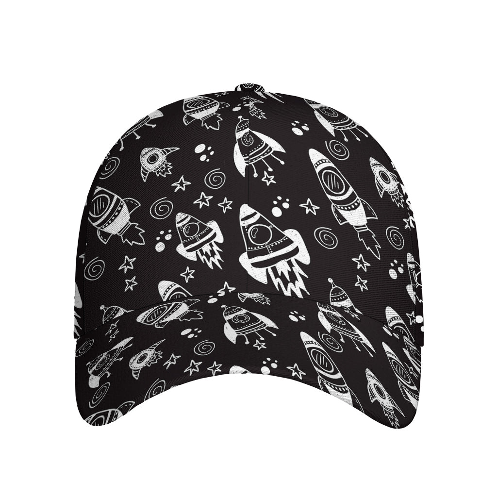 Black And White Rocket Pattern Print Baseball Cap