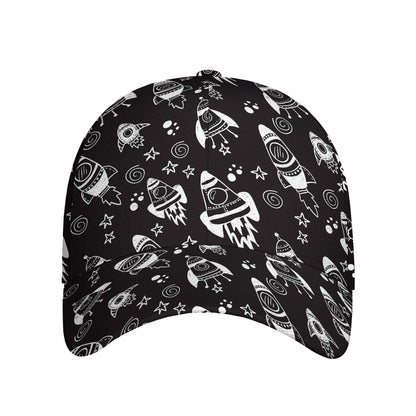 Black And White Rocket Pattern Print Baseball Cap