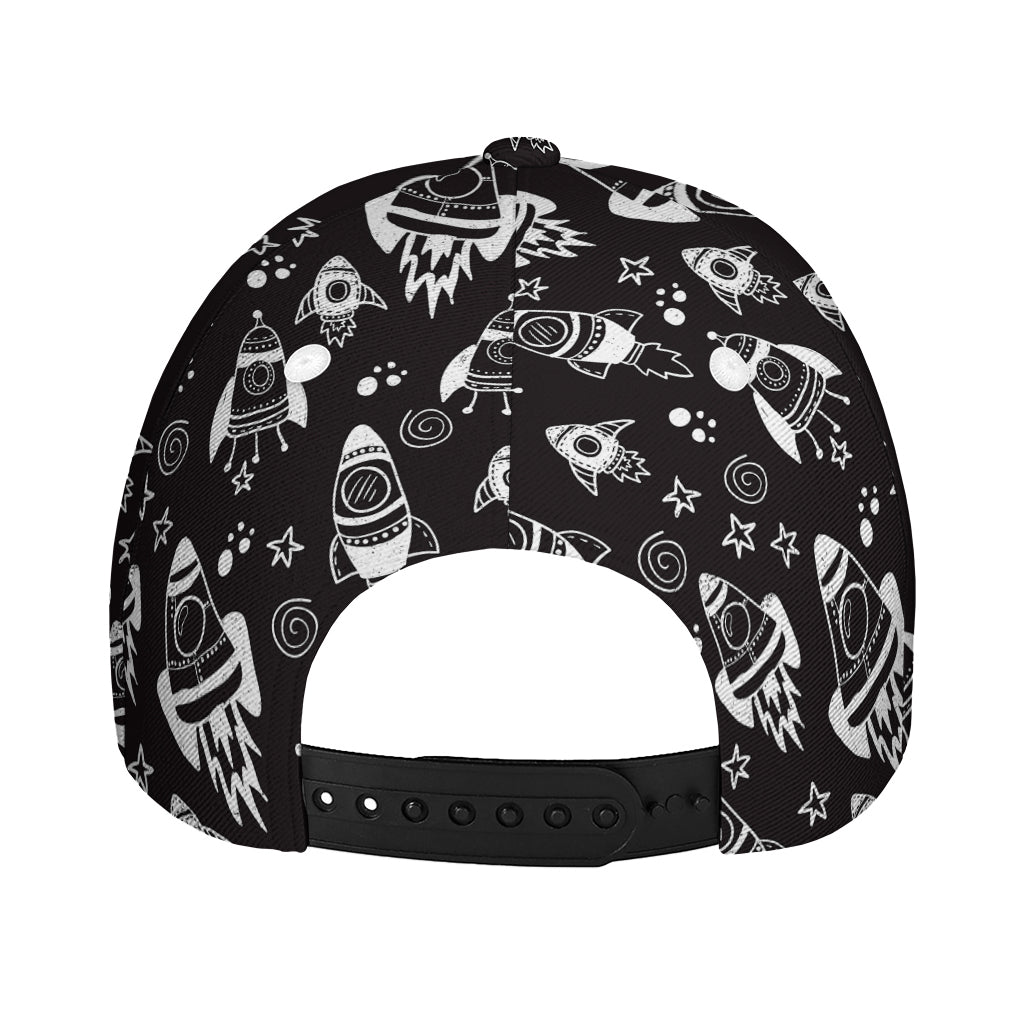 Black And White Rocket Pattern Print Baseball Cap