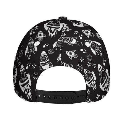 Black And White Rocket Pattern Print Baseball Cap