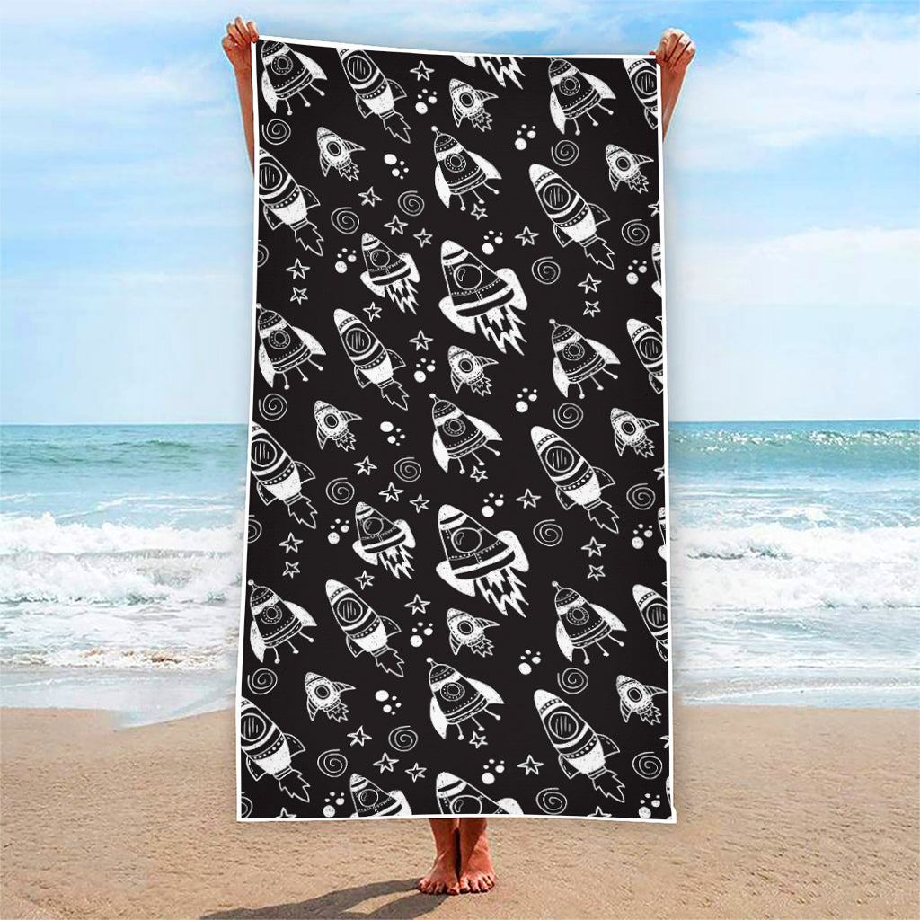 Black And White Rocket Pattern Print Beach Towel