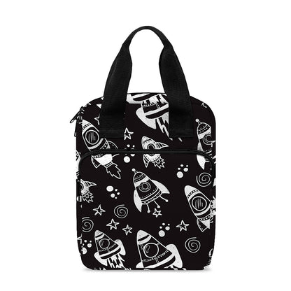 Black And White Rocket Pattern Print Bible Tote Bag