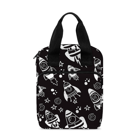 Black And White Rocket Pattern Print Bible Tote Bag