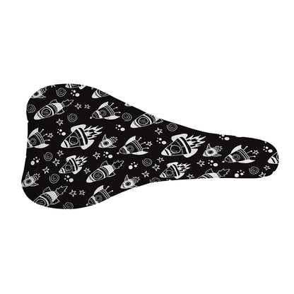 Black And White Rocket Pattern Print Bicycle Seat Cover
