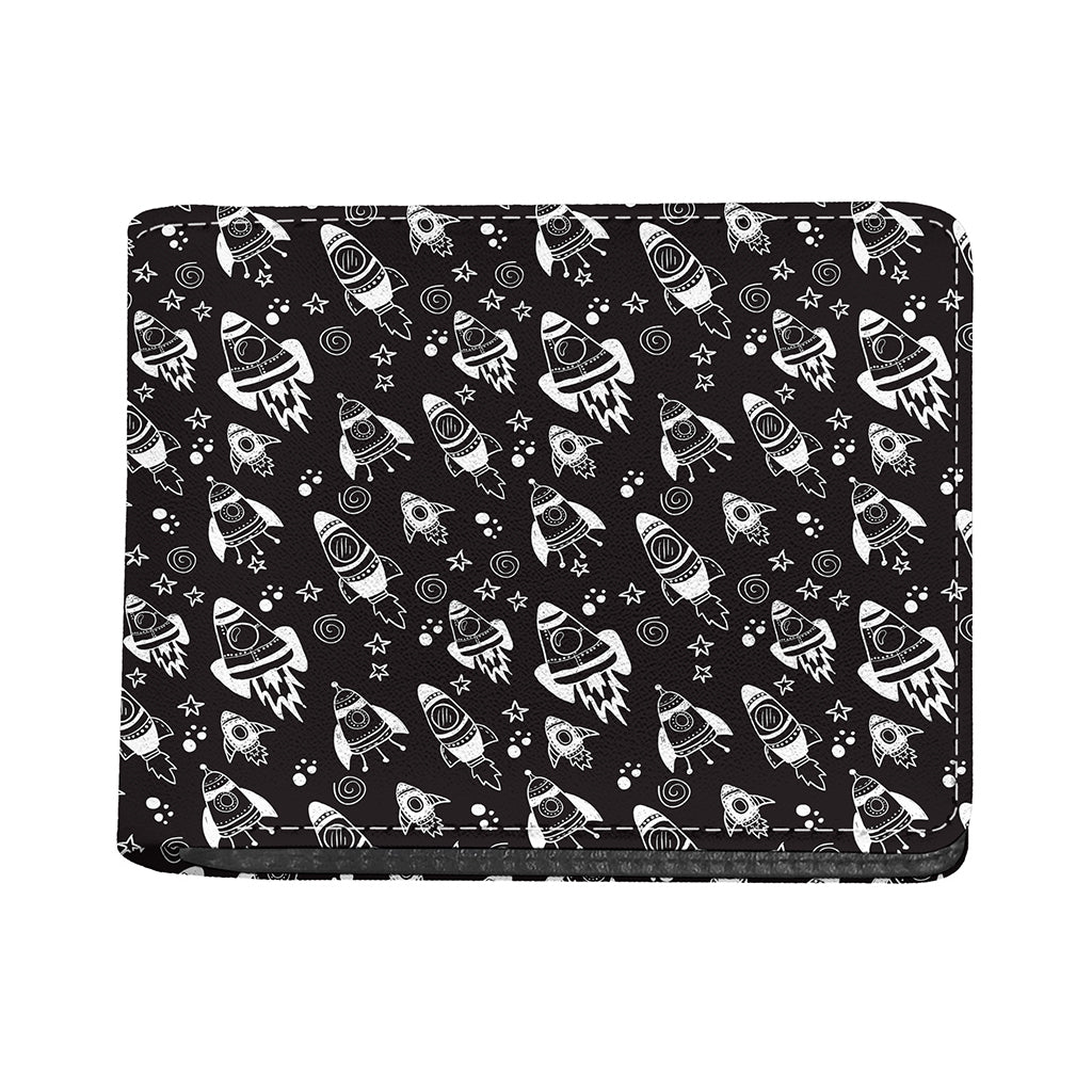 Black And White Rocket Pattern Print Bifold Wallet