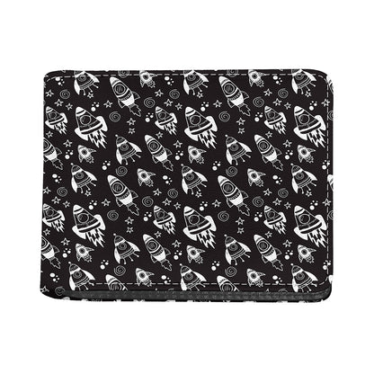 Black And White Rocket Pattern Print Bifold Wallet