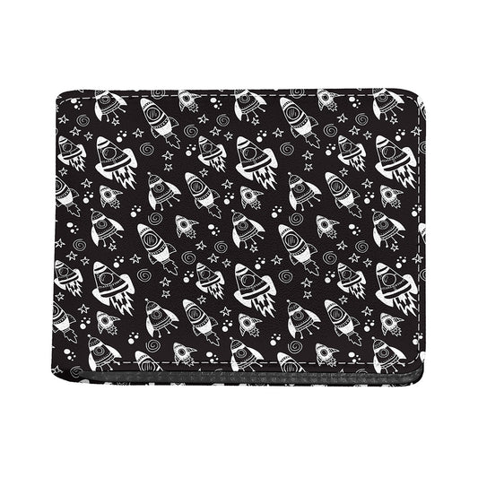 Black And White Rocket Pattern Print Bifold Wallet