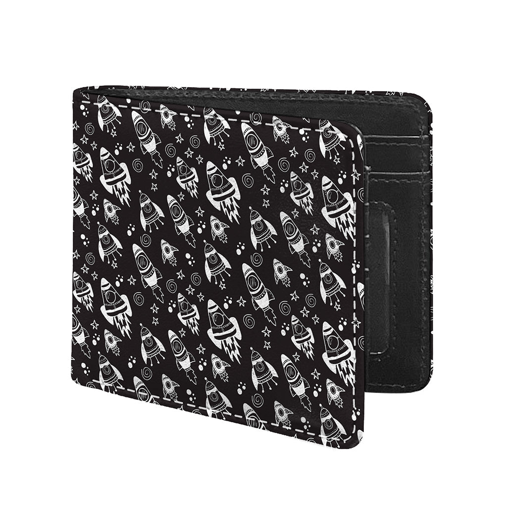 Black And White Rocket Pattern Print Bifold Wallet