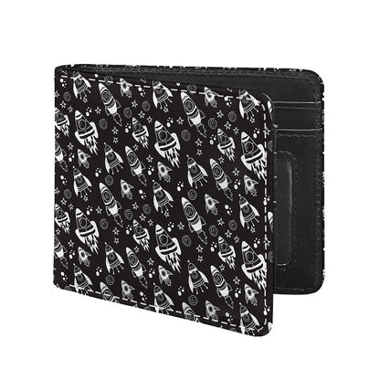 Black And White Rocket Pattern Print Bifold Wallet
