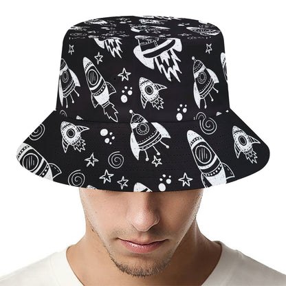 Black And White Rocket Pattern Print Bucket Hat
