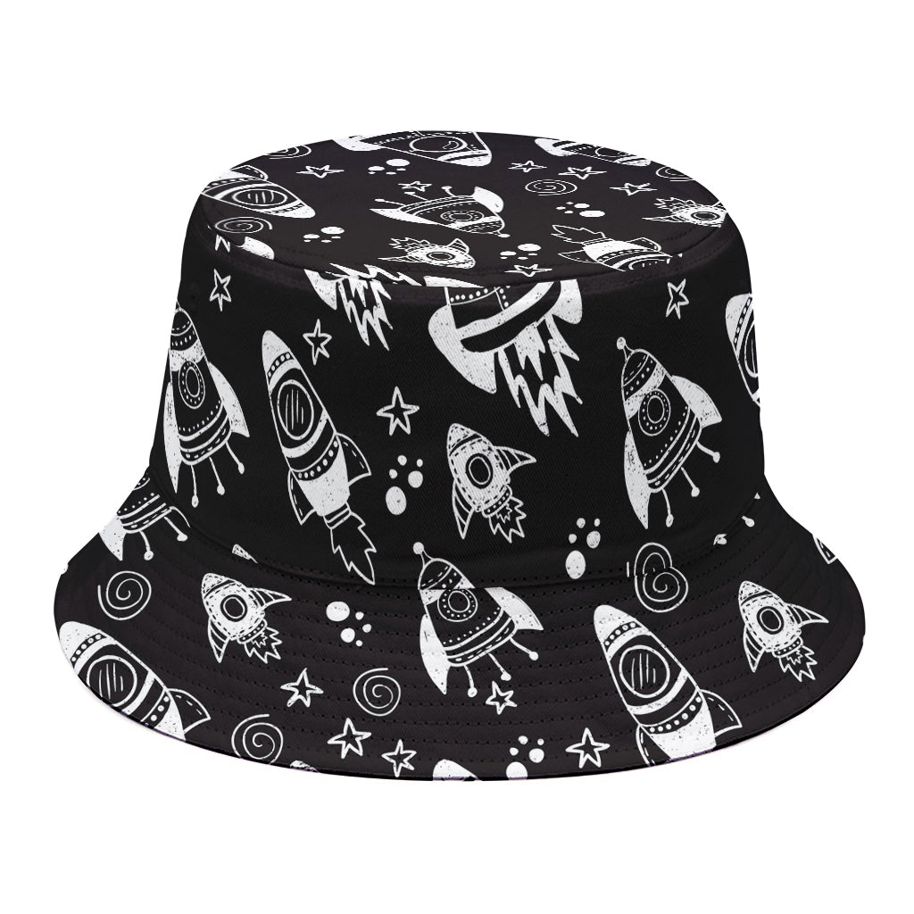Black And White Rocket Pattern Print Bucket Hat