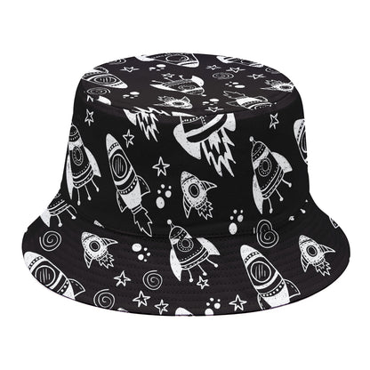 Black And White Rocket Pattern Print Bucket Hat