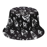 Black And White Rocket Pattern Print Bucket Hat