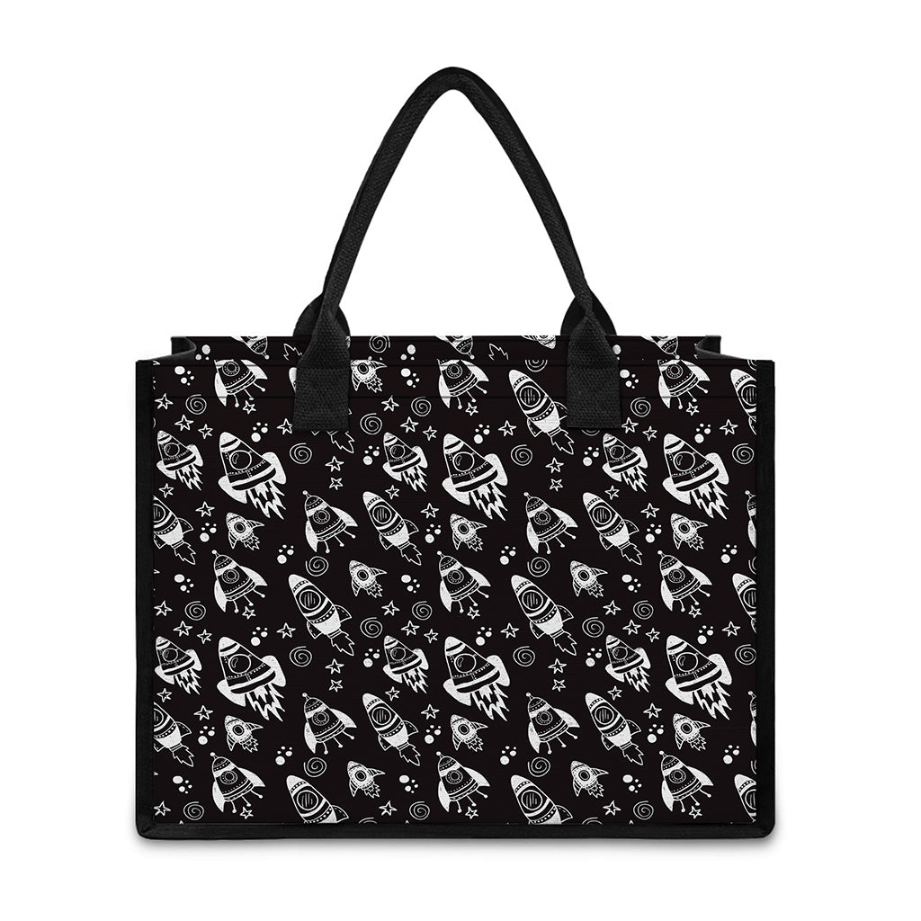 Black And White Rocket Pattern Print Canvas Tote Bag